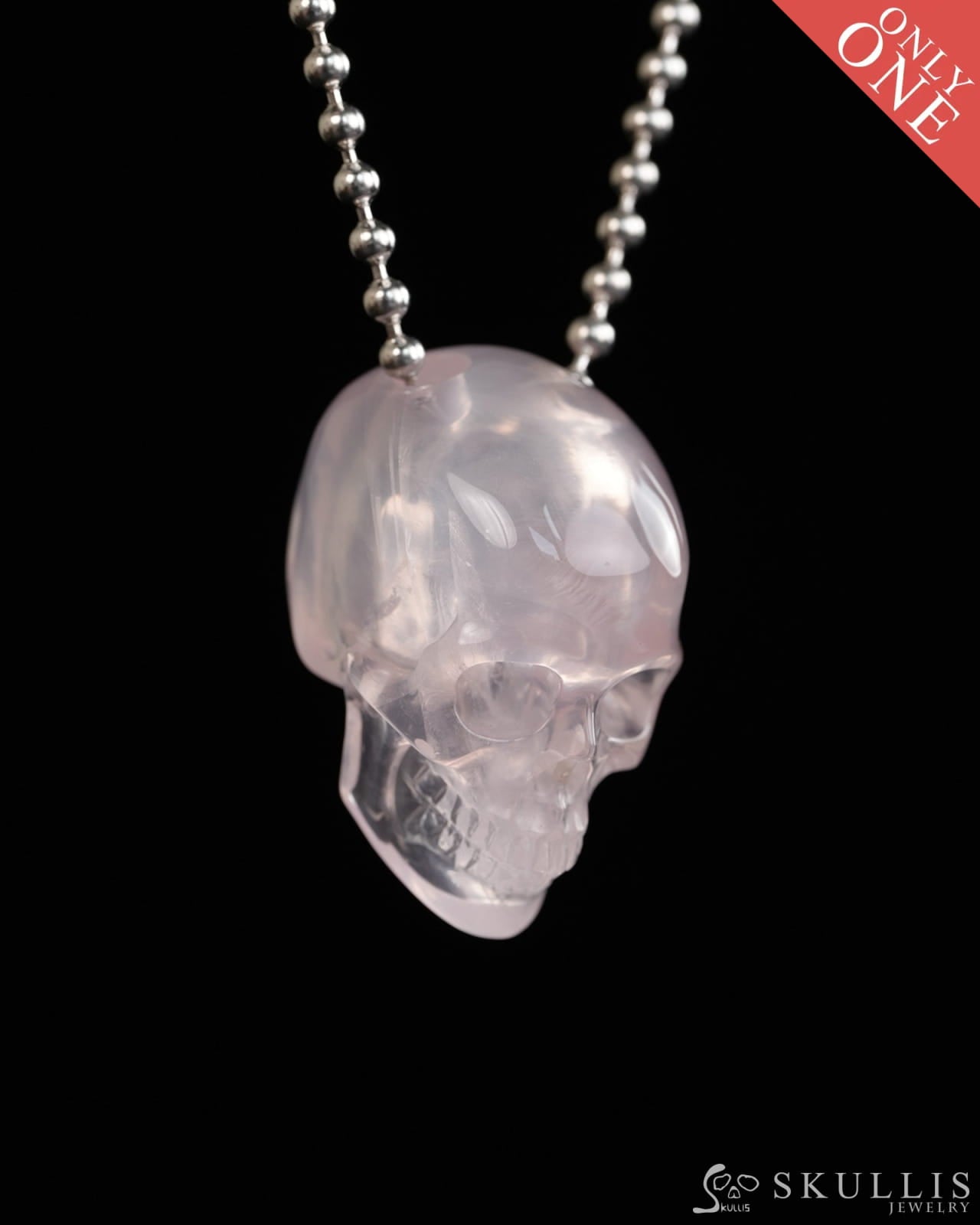 Hollow Essence - Gem Skull Pendant Necklace of Rose Quartz Carved Hollow Skull - Y9900316 - Skull Pendants