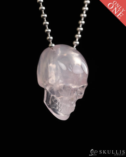Hollow Essence - Gem Skull Pendant Necklace of Rose Quartz Carved Hollow Skull - Y9900316 - Skull Pendants