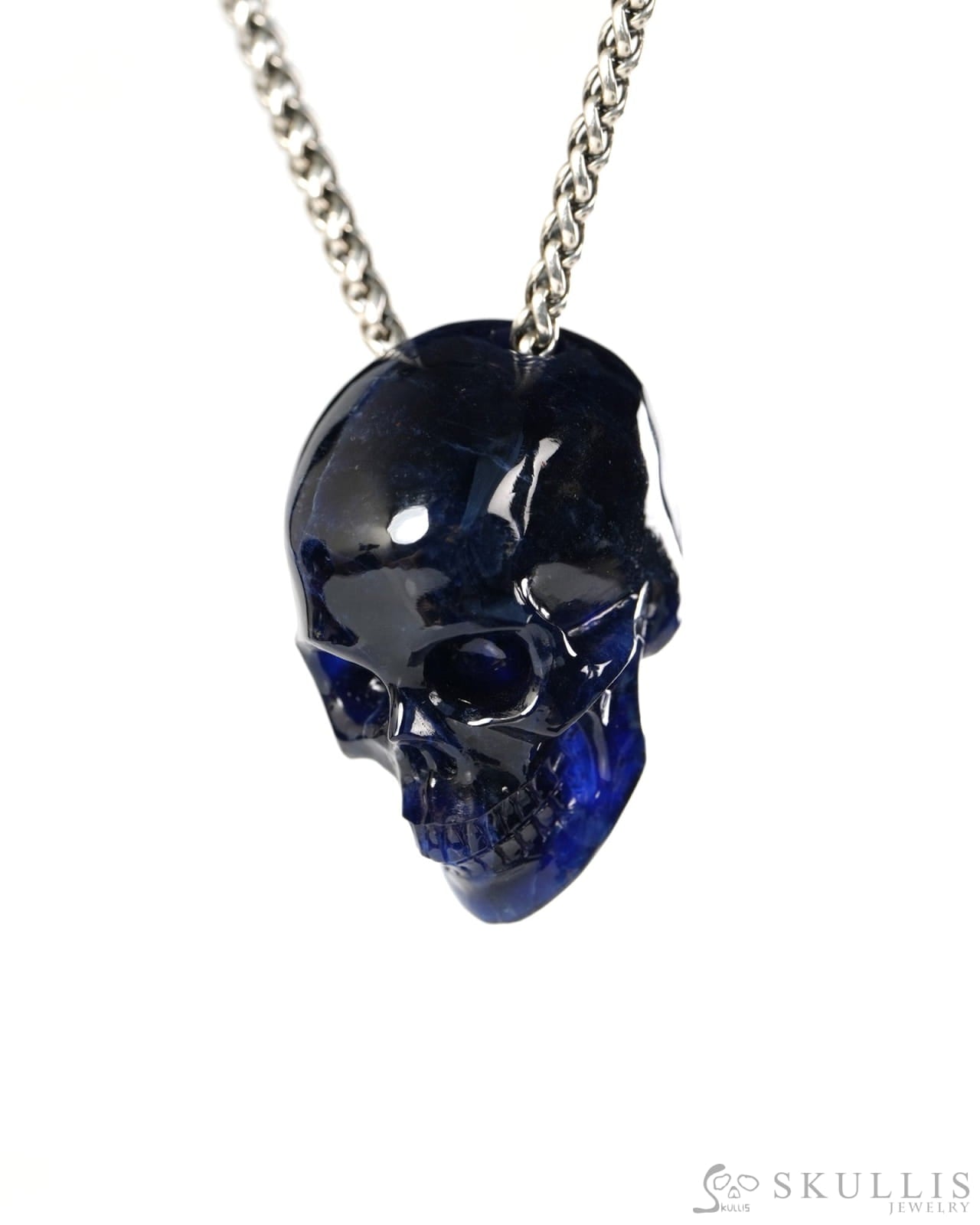 Hollow Essence - Gem Skull Pendant Necklace of Sodalite Carved Hollow Skull - 9900504 - Skull Pendants