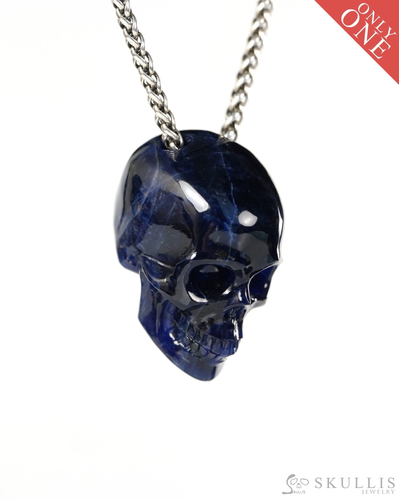 Hollow Essence - Gem Skull Pendant Necklace of Sodalite Carved Hollow Skull - 9900504 - Skull Pendants