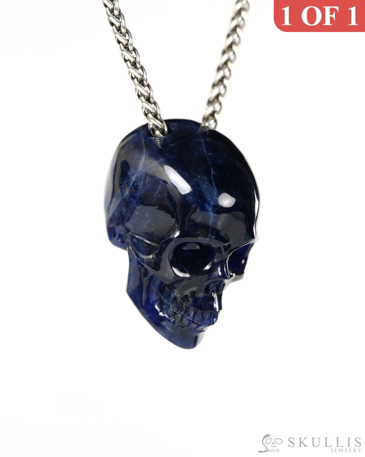 Hollow Essence - Gem Skull Pendant Necklace of Sodalite Carved Hollow Skull - 9900504 - Skull Pendants