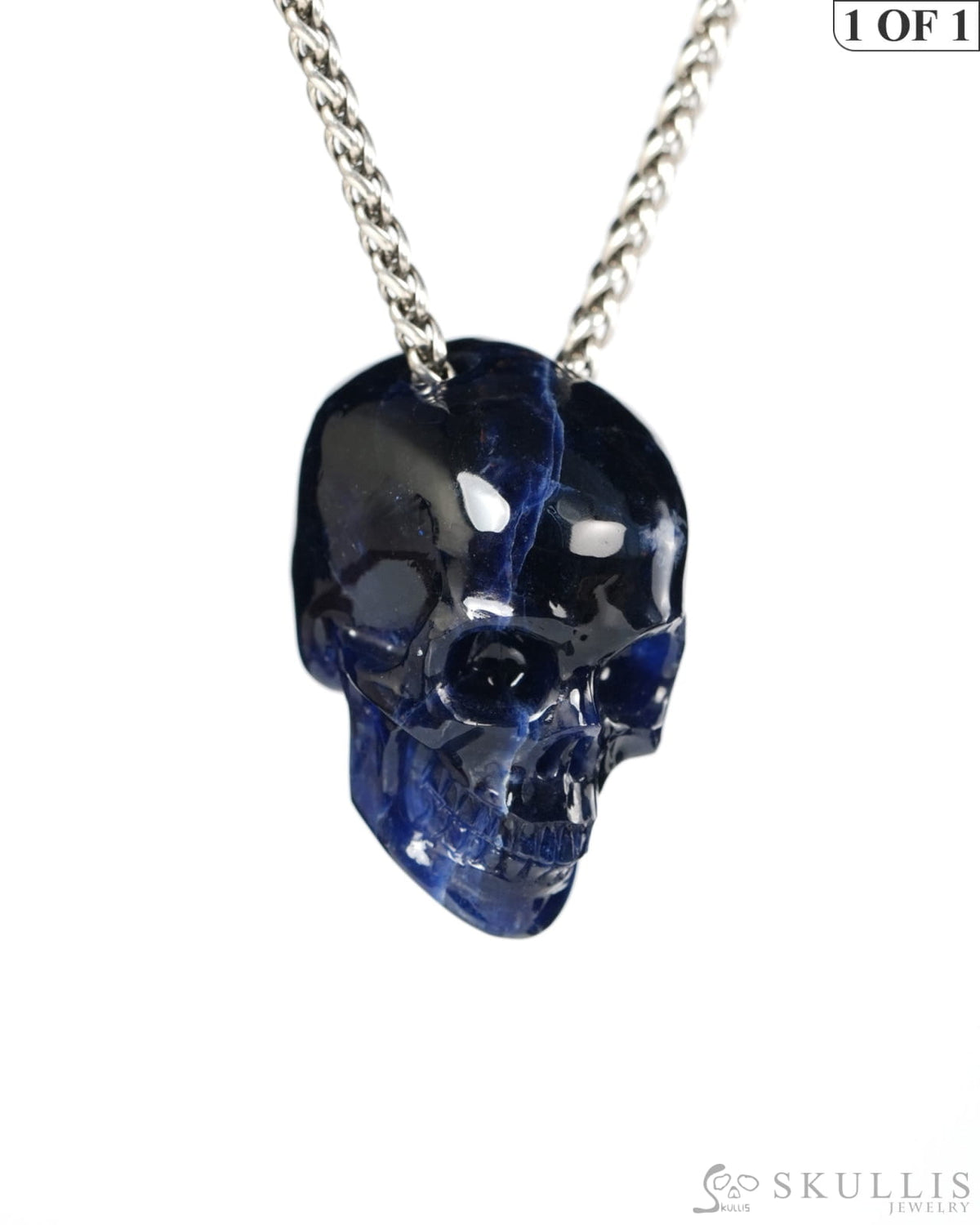 Hollow Essence - Gem Skull Pendant Necklace of Sodalite Hand Carved Hollow Skull - 9900546 - Skull Pendants