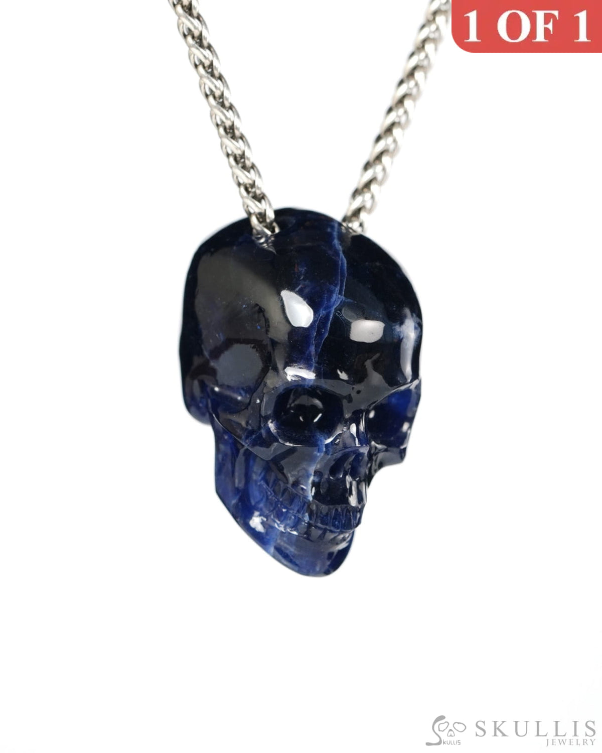 Hollow Essence - Gem Skull Pendant Necklace of Sodalite Hand Carved Hollow Skull - 9900546 - Skull Pendants