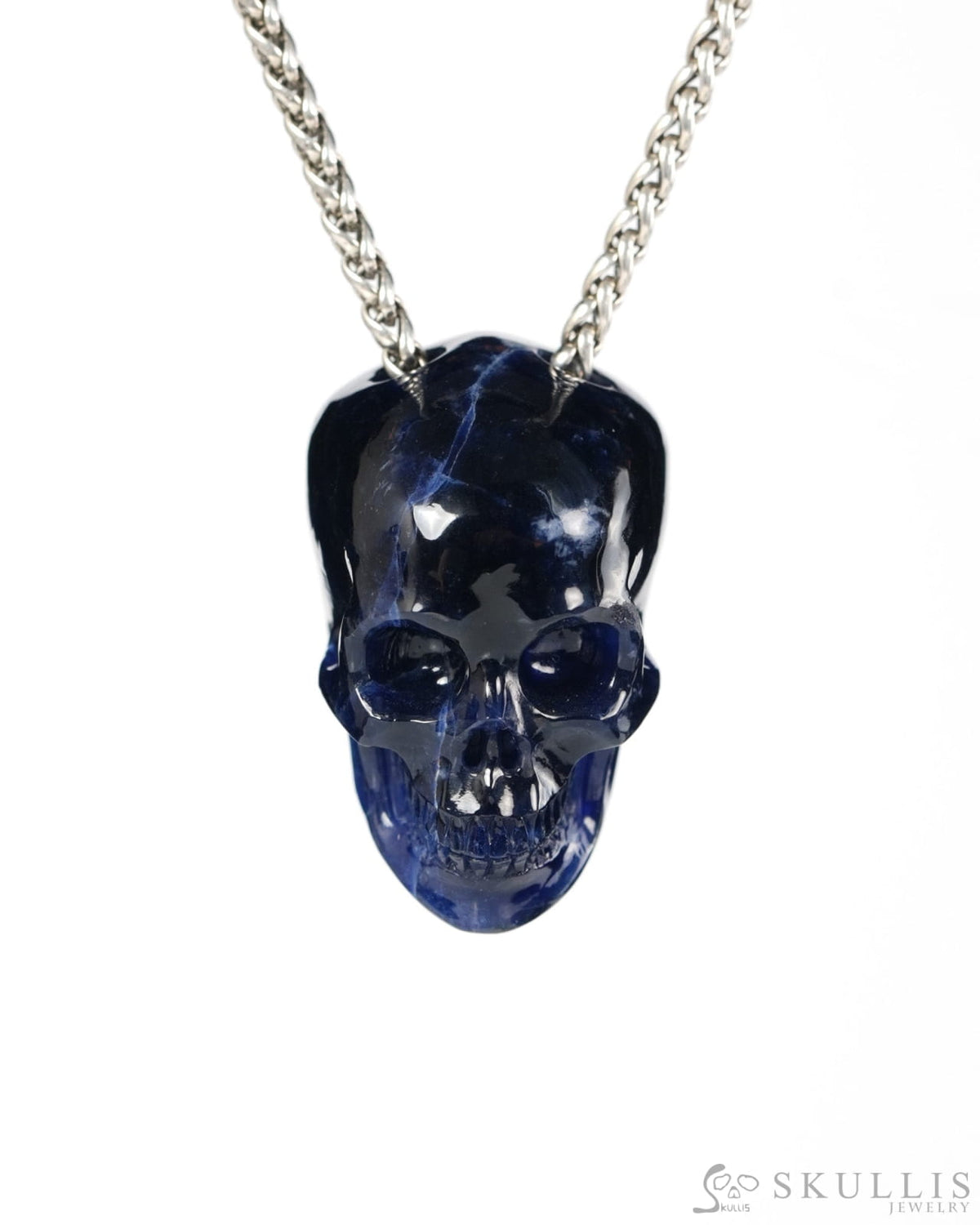 Hollow Essence - Gem Skull Pendant Necklace of Sodalite Hand Carved Hollow Skull - 9900546 - Skull Pendants