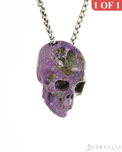 Hollow Essence - Gem Skull Pendant Necklace of Stichtite and Serpentine Carved Hollow Skull - 9900426 - Skull Pendants