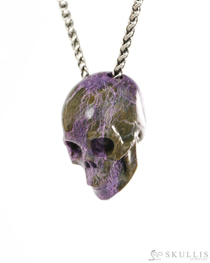 Hollow Essence - Gem Skull Pendant Necklace of Stichtite and Serpentine Carved Hollow Skull - 9900426 - Skull Pendants