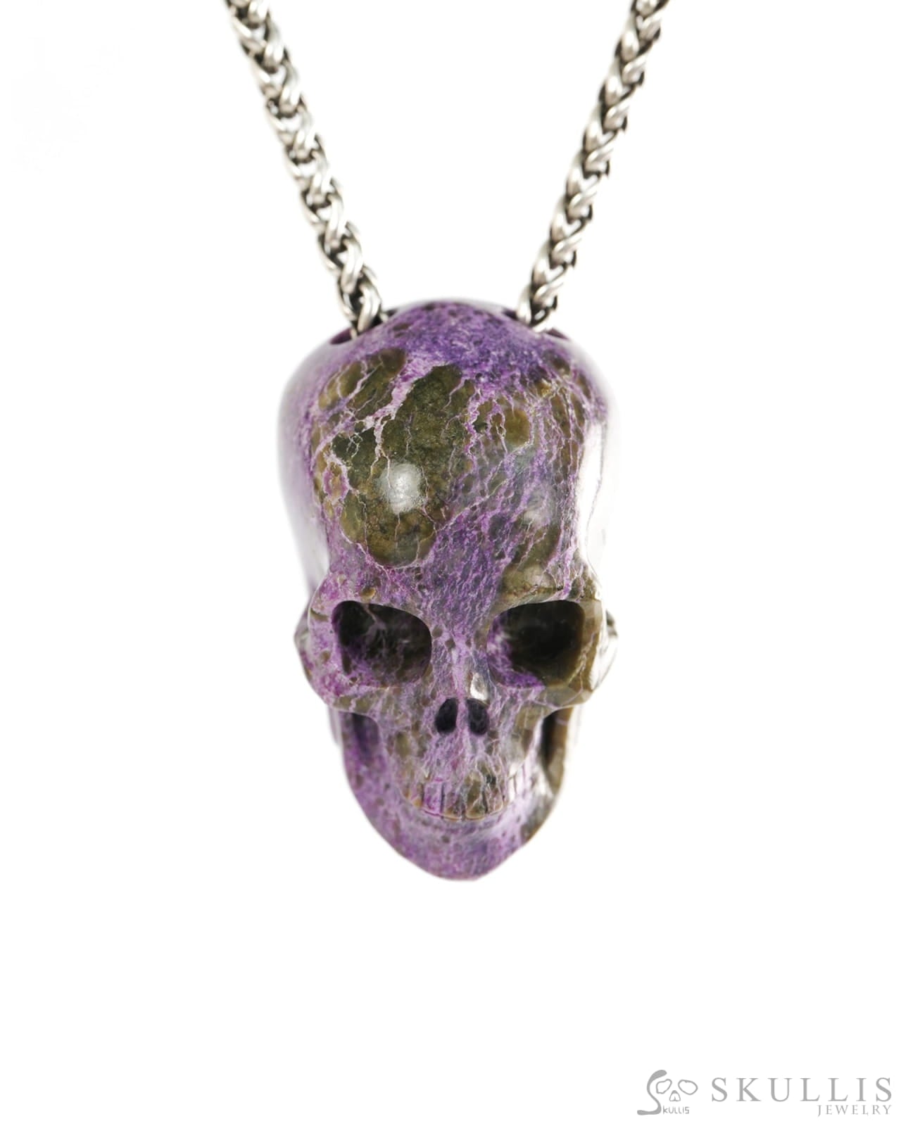 Hollow Essence - Gem Skull Pendant Necklace of Stichtite and Serpentine Carved Hollow Skull - 9900426 - Skull Pendants