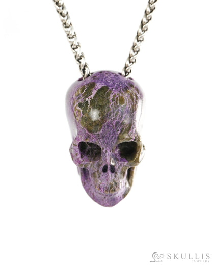 Hollow Essence - Gem Skull Pendant Necklace of Stichtite and Serpentine Carved Hollow Skull - 9900426 - Skull Pendants