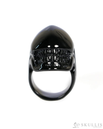 Inner Sight - Gem Skull Ring of Black Obsidian Carved Skull US size 9.5- ZR19900040 Skull Rings