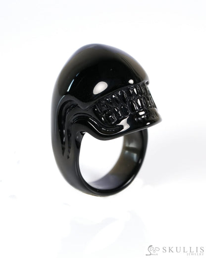 Inner Sight - Gem Skull Ring of Black Obsidian Carved Skull US size 9.5- ZR19900040 Skull Rings