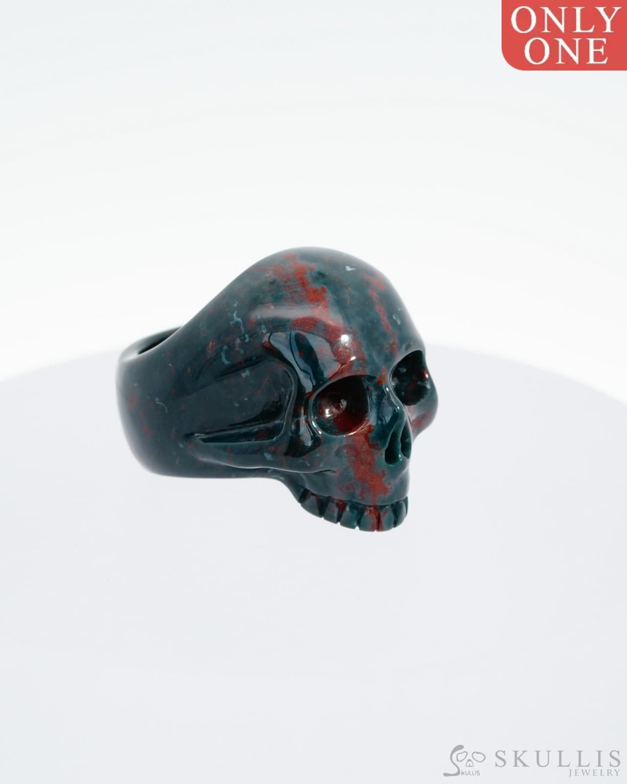 Gem Skull Ring Of Bloodstone Carved Us Size 7 - 9500129 Rings