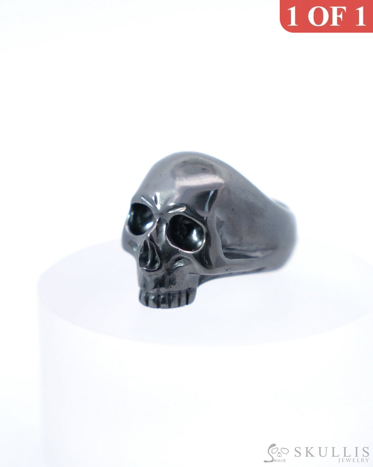 Gem Skull Ring of Hematite Carved Skull US Size 8- 9500188 Skull Rings