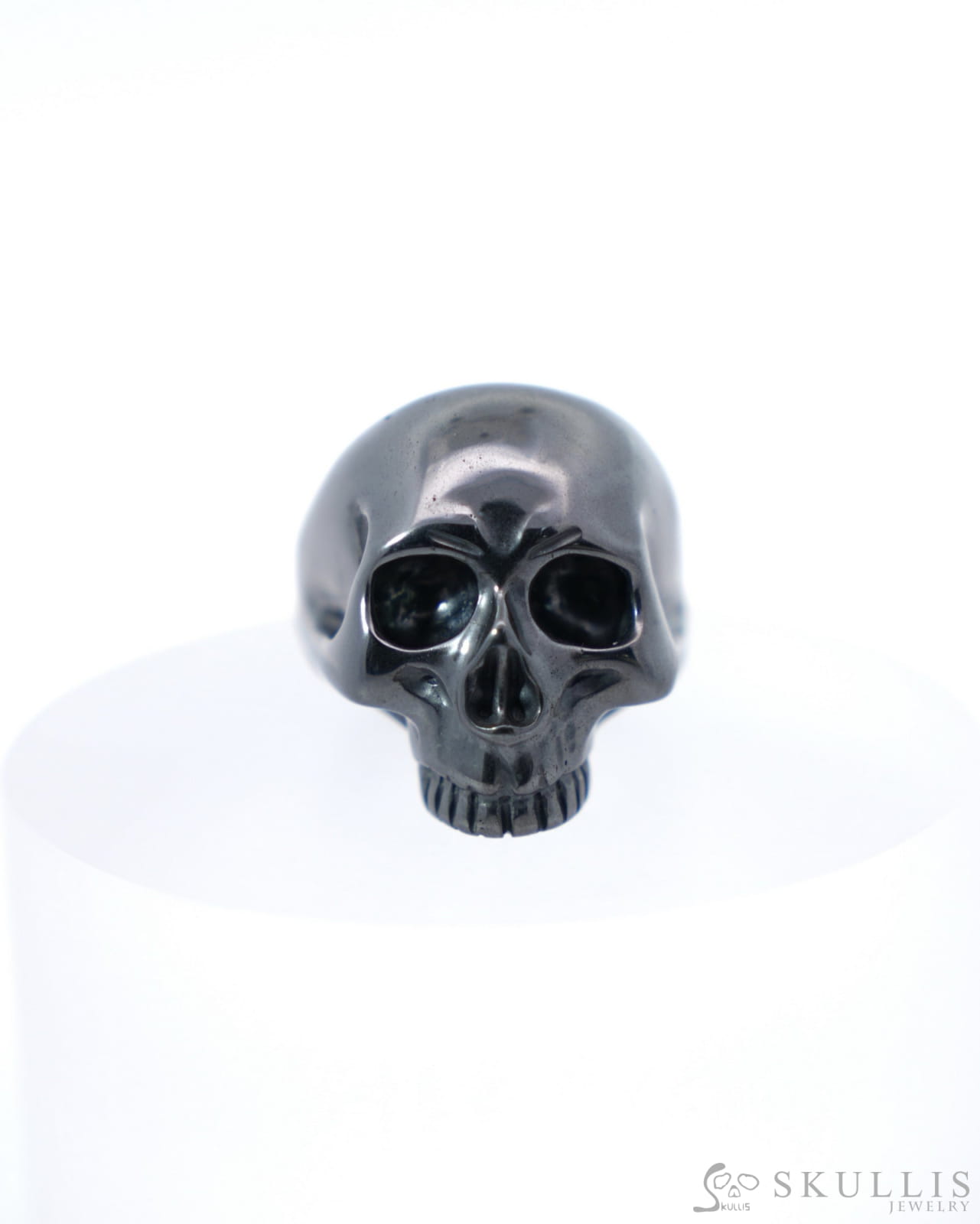 Gem Skull Ring of Hematite Carved Skull US Size 8- 9500188 Skull Rings