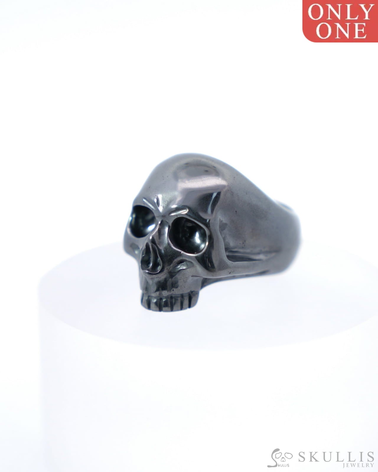 Gem Skull Ring of Hematite Carved Skull US Size 8- 9500188 Skull Rings
