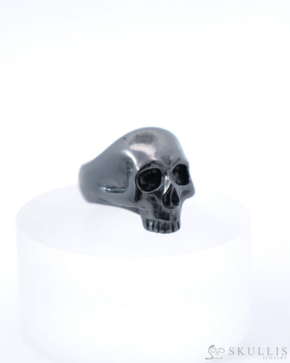 Gem Skull Ring of Hematite Carved Skull US Size 8- 9500188 Skull Rings