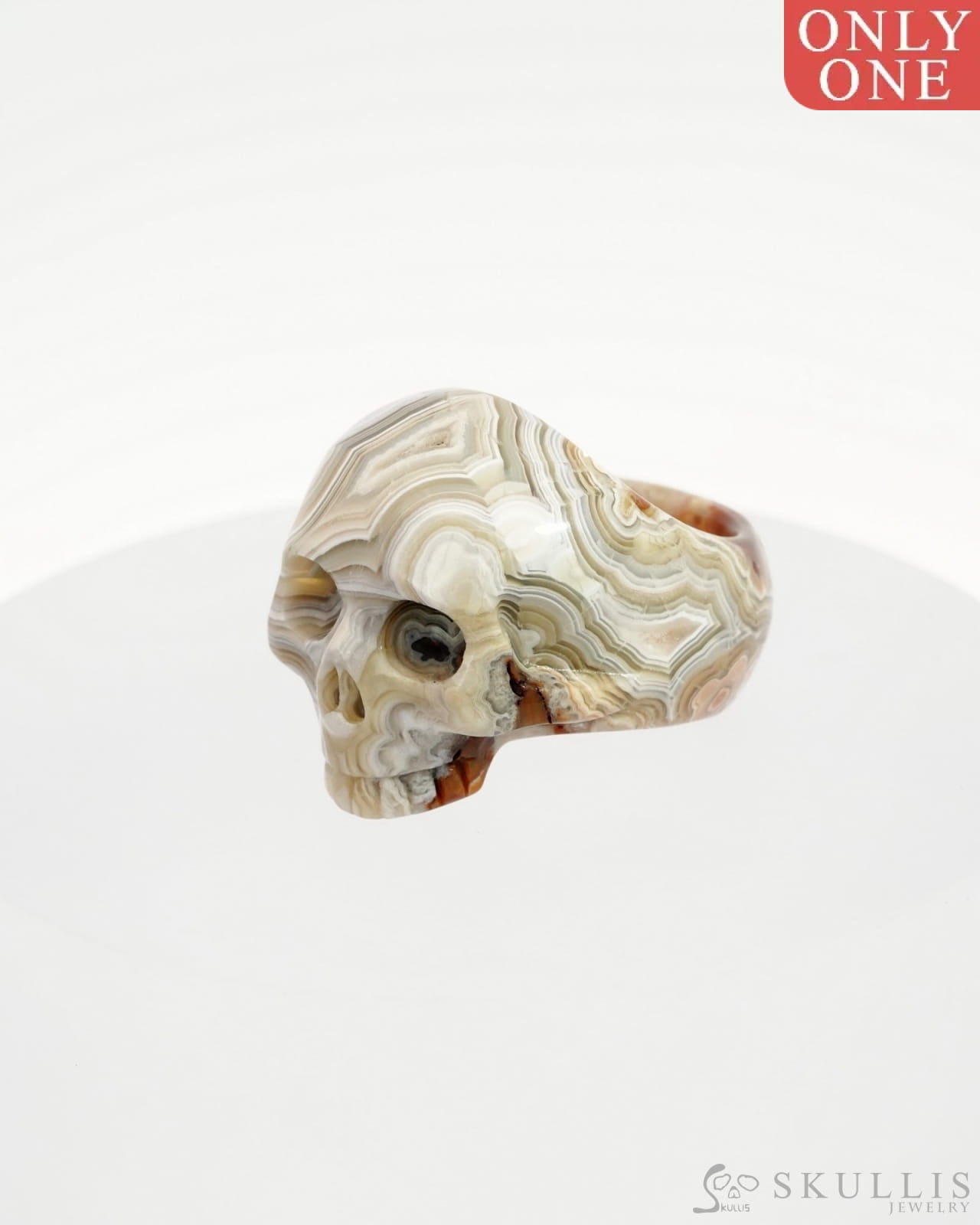 Gem Skull Ring Of Red Crazy Lace Agate Carved Us Size 11 - 9500125 Rings