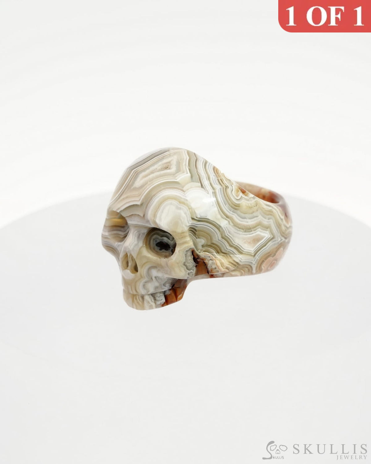 Gem Skull Ring Of Red Crazy Lace Agate Carved Us Size 11 - 9500125 Rings