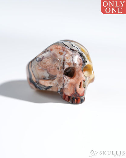 Gem Skull Ring Of Red Crazy Lace Agate Carved Skull In 925 Sterling Silver - 9800119 Us