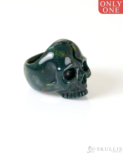 Gem Skull Ring of Bloodstone Carved Totally US Size 9 - 9800274 Skull Rings