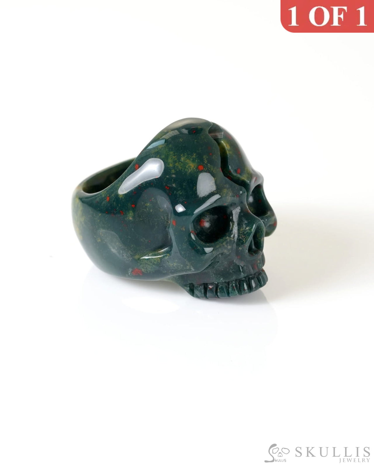 Gem Skull Ring of Bloodstone Carved Totally US Size 9 - 9800274 Skull Rings