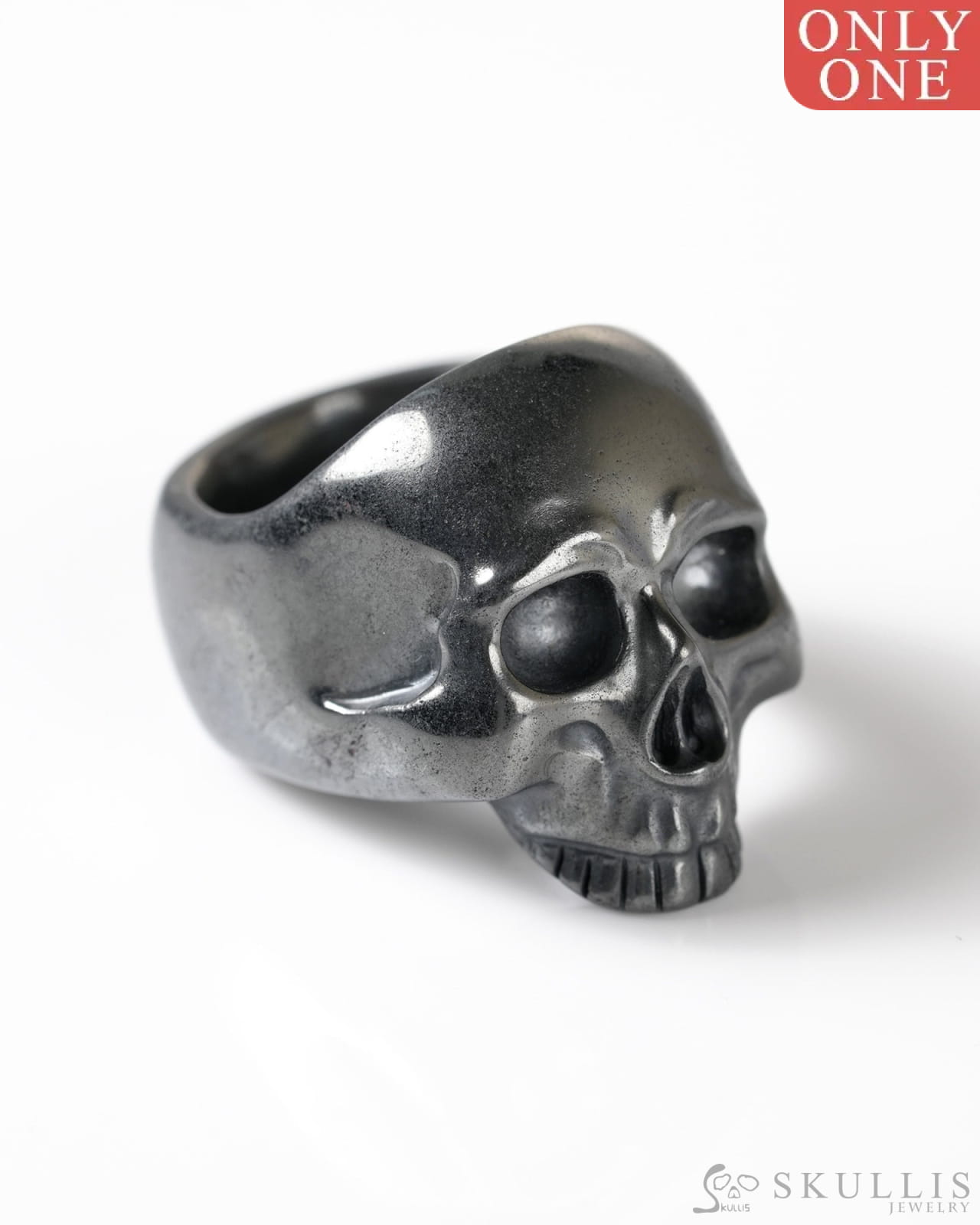 Gem Skull Ring of Hematite Carved Totally US Size 9 - 9800279 Skull Rings
