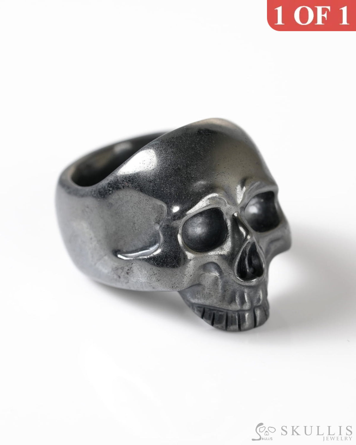 Gem Skull Ring of Hematite Carved Totally US Size 9 - 9800279 Skull Rings