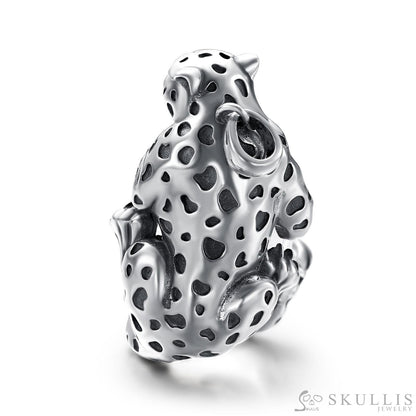 Leopard of Enternity - Gem Skull Pendant Necklace of Quartz Carved Skull with Emerald Eyes Leopard in Sterling Silver