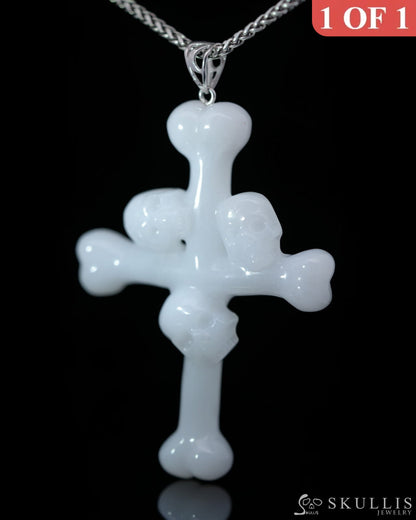 Skullis Signature White Jade Gem Skull Pendant Or Necklace Hand Carved Sterling Silver 925 Chain