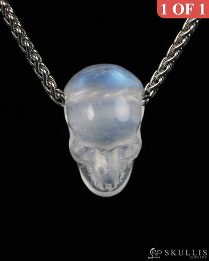 Minimalist Skull Pendant - 0.6’’ Moonstone Gem Skull Pendant or Necklace Hand Carved for Women & Men - 9900510 - Skull