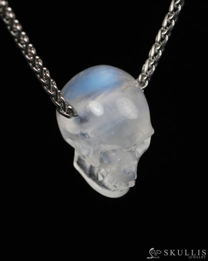 Minimalist Skull Pendant - 0.6’’ Moonstone Gem Skull Pendant or Necklace Hand Carved for Women & Men - 9900510 - Skull