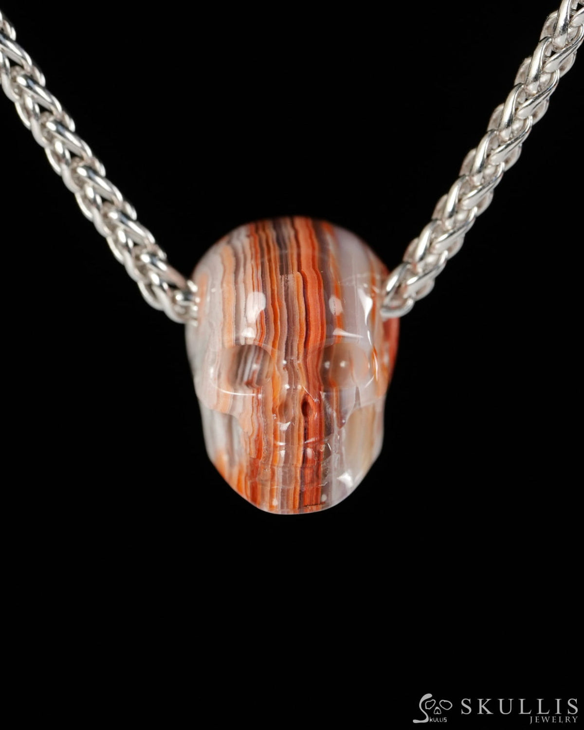 Minimalist Skull Pendant - 0.6’’ Red Crazy Lace Agate Gem Skull Pendant or Necklace Hand Carved for Women & Men