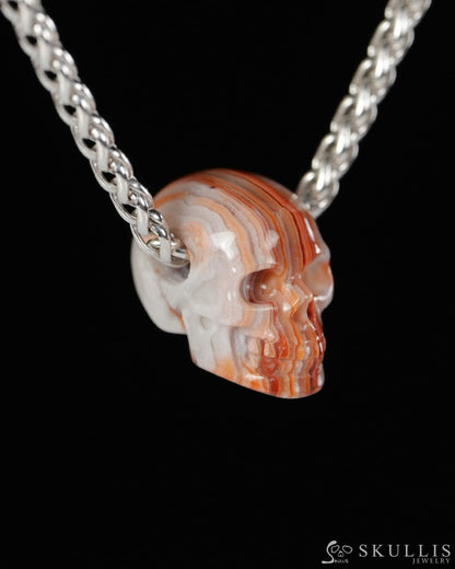 Minimalist Skull Pendant - 0.6’’ Red Crazy Lace Agate Gem Skull Pendant or Necklace Hand Carved for Women & Men