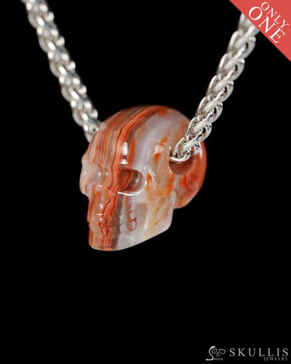 Minimalist Skull Pendant - 0.6’’ Red Crazy Lace Agate Gem Skull Pendant or Necklace Hand Carved for Women & Men