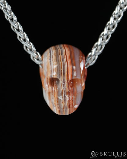 Minimalist Skull Pendant - 0.6’’ Red Crazy Lace Agate Gem Skull Pendant or Necklace Hand Carved for Women & Men