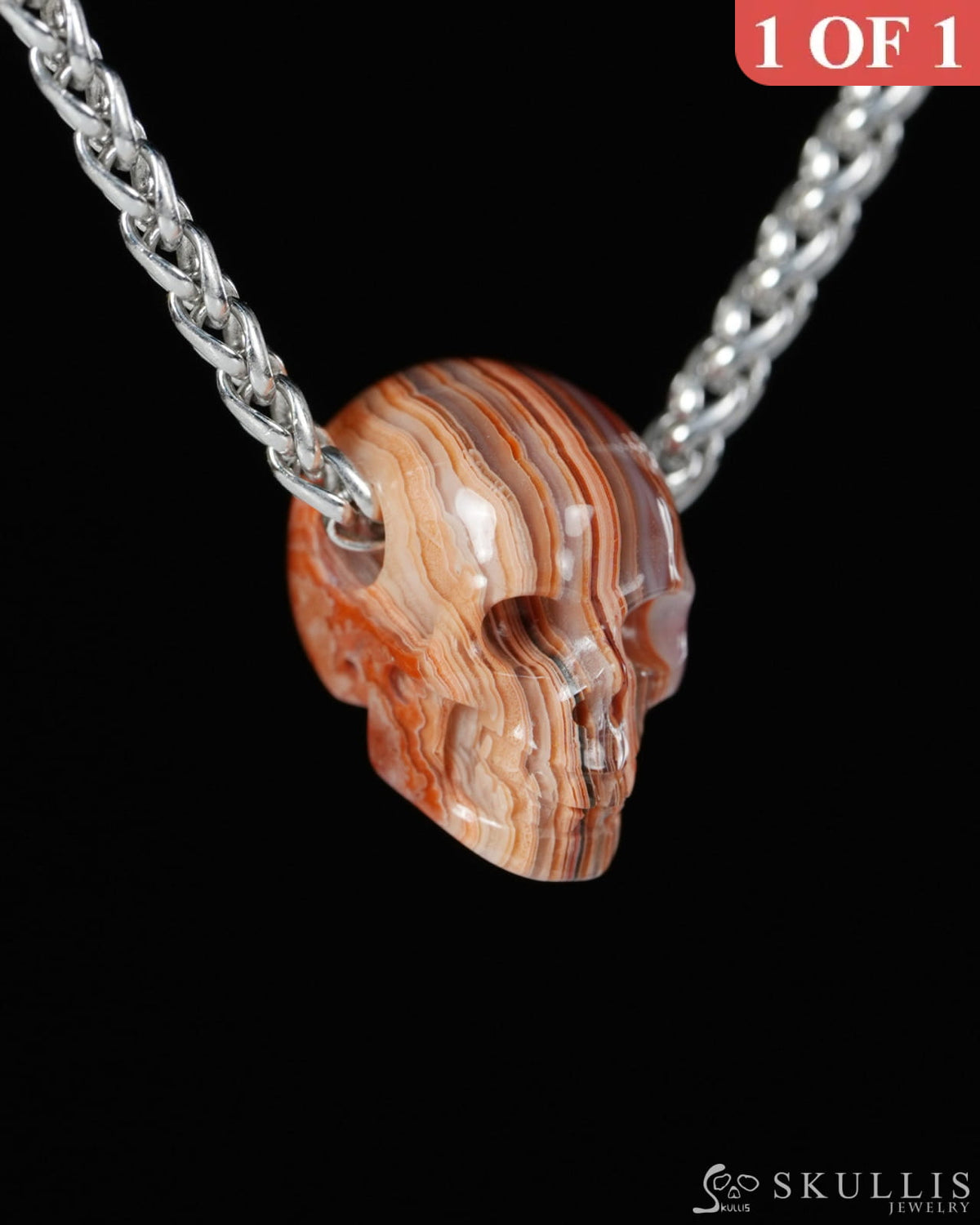 Minimalist Skull Pendant - 0.6’’ Red Crazy Lace Agate Gem Skull Pendant or Necklace Hand Carved for Women & Men