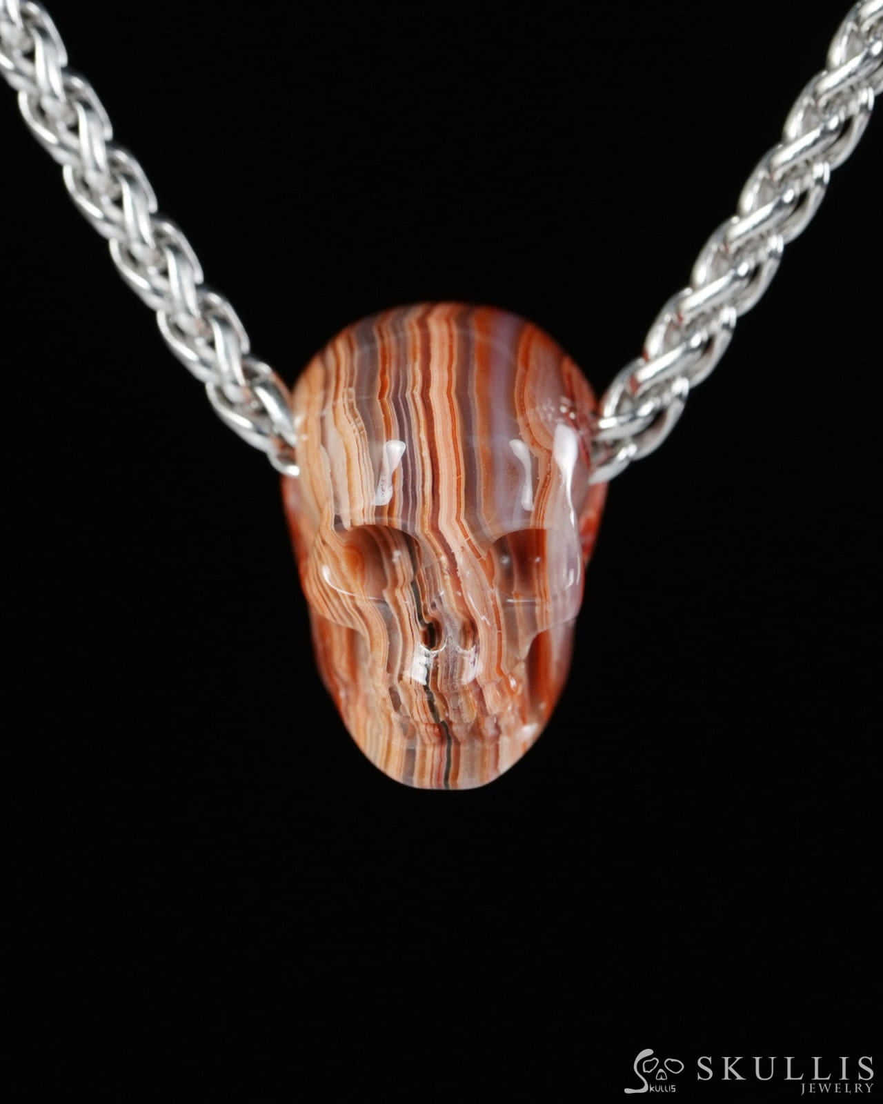 Minimalist Skull Pendant - 0.6’’ Red Crazy Lace Agate Gem Skull Pendant or Necklace Hand Carved for Women & Men