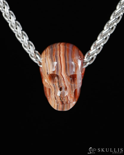 Minimalist Skull Pendant - 0.6’’ Red Crazy Lace Agate Gem Skull Pendant or Necklace Hand Carved for Women & Men