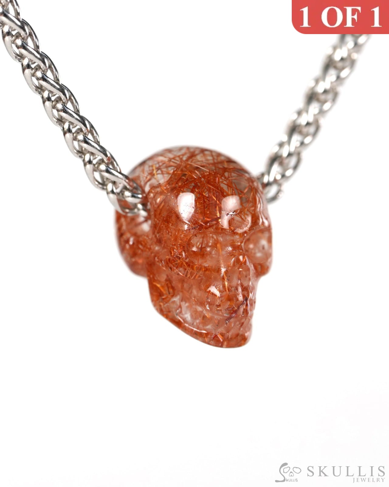 Minimalist Skull Pendant - 0.6’’ Rutilated Quartz Rock Crystal Gem Skull Pendant or Necklace Hand Carved for Women &