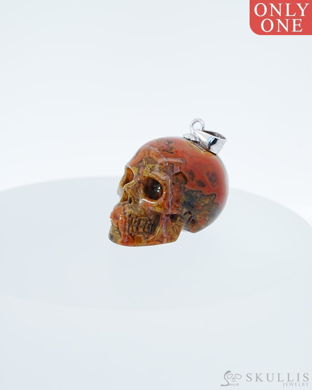 Gem Skull Pendant Necklace of Empire Red Agate Carved Skull with Silver Bail in Sterling Silver -0800047 Skull Pendants