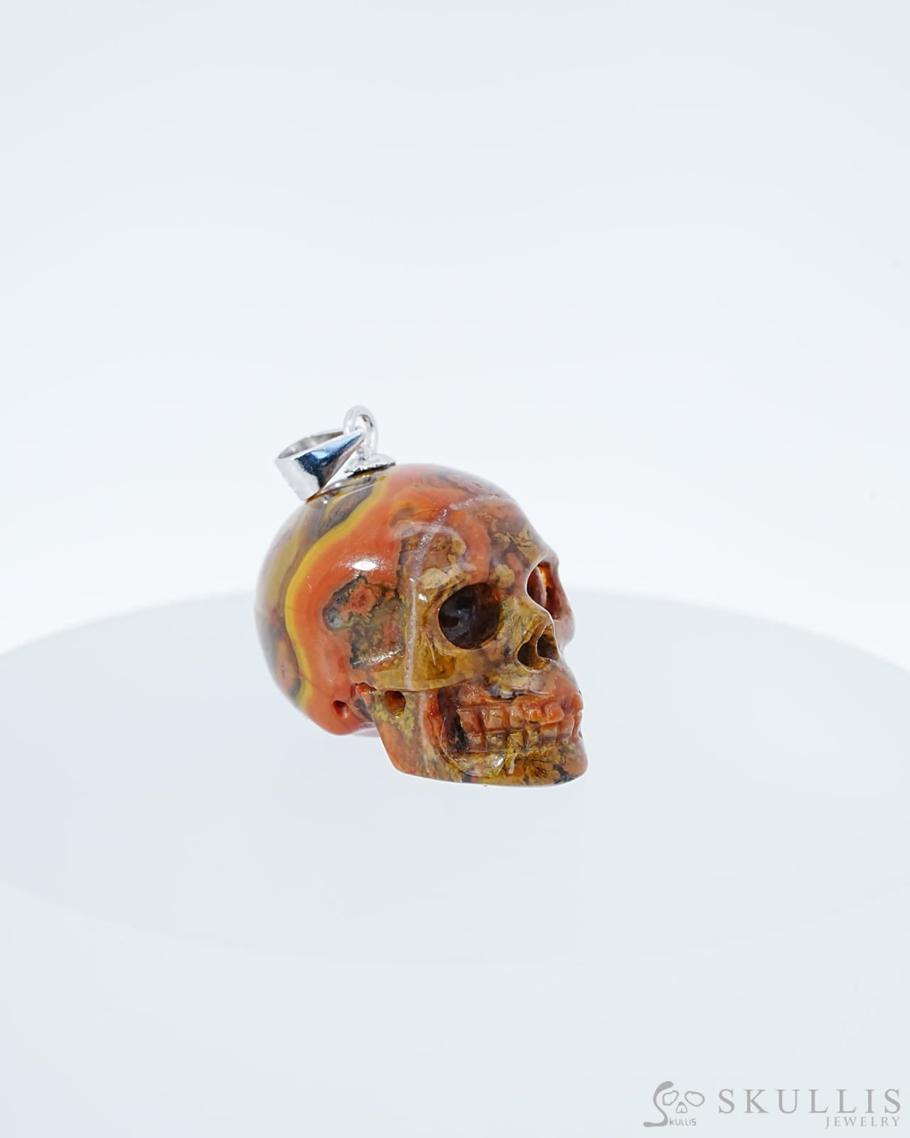 Gem Skull Pendant Necklace of Empire Red Agate Carved Skull with Silver Bail in Sterling Silver -0800047 Skull Pendants