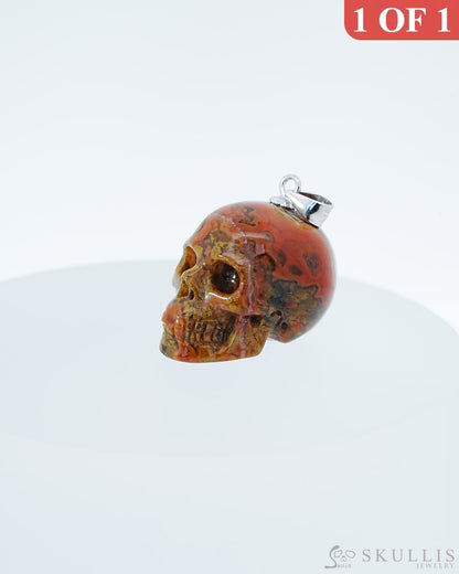 Gem Skull Pendant Necklace of Empire Red Agate Carved Skull with Silver Bail in Sterling Silver -0800047 Skull Pendants
