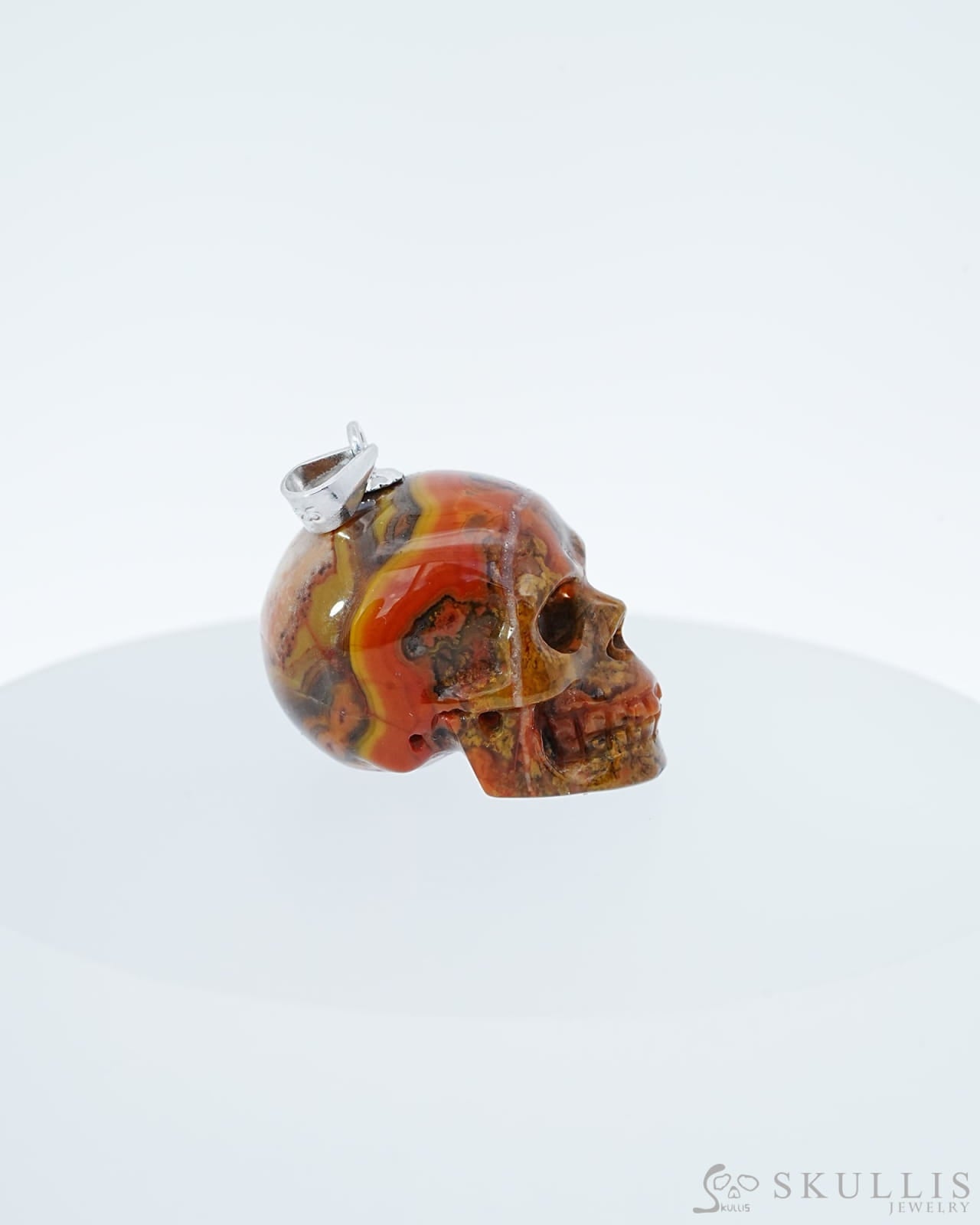 Gem Skull Pendant Necklace of Empire Red Agate Carved Skull with Silver Bail in Sterling Silver -0800047 Skull Pendants
