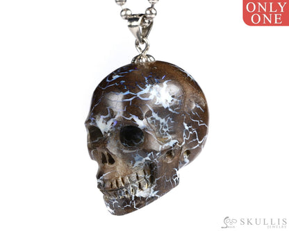 Gem Skull Pendant Necklace Of Matrix Opal Carved Skull With Bail In 925 Sterling Silver
