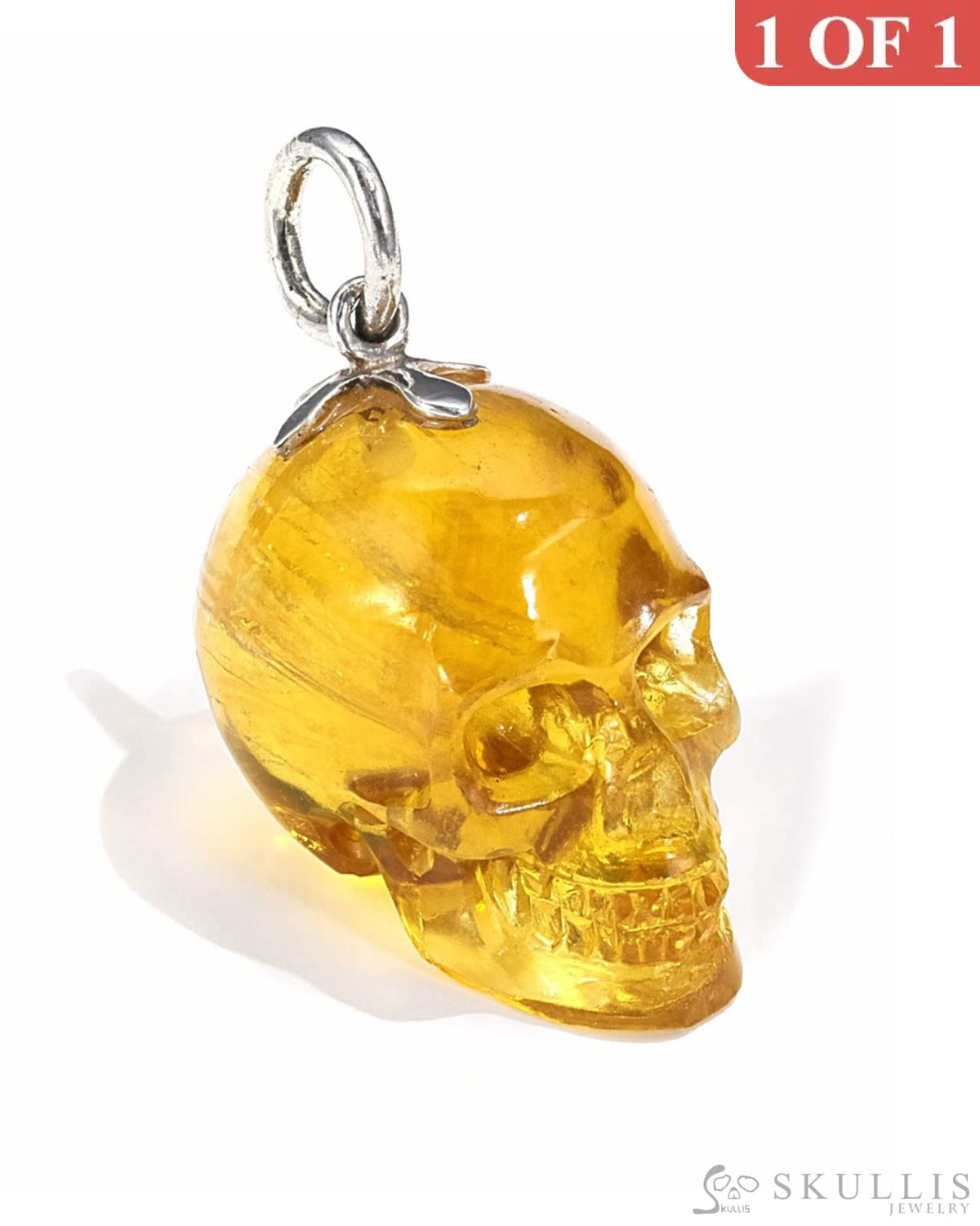 Gem Skull Pendant Necklace Of Orange Fluorite Crystal Carved Skull With Detachable Silver