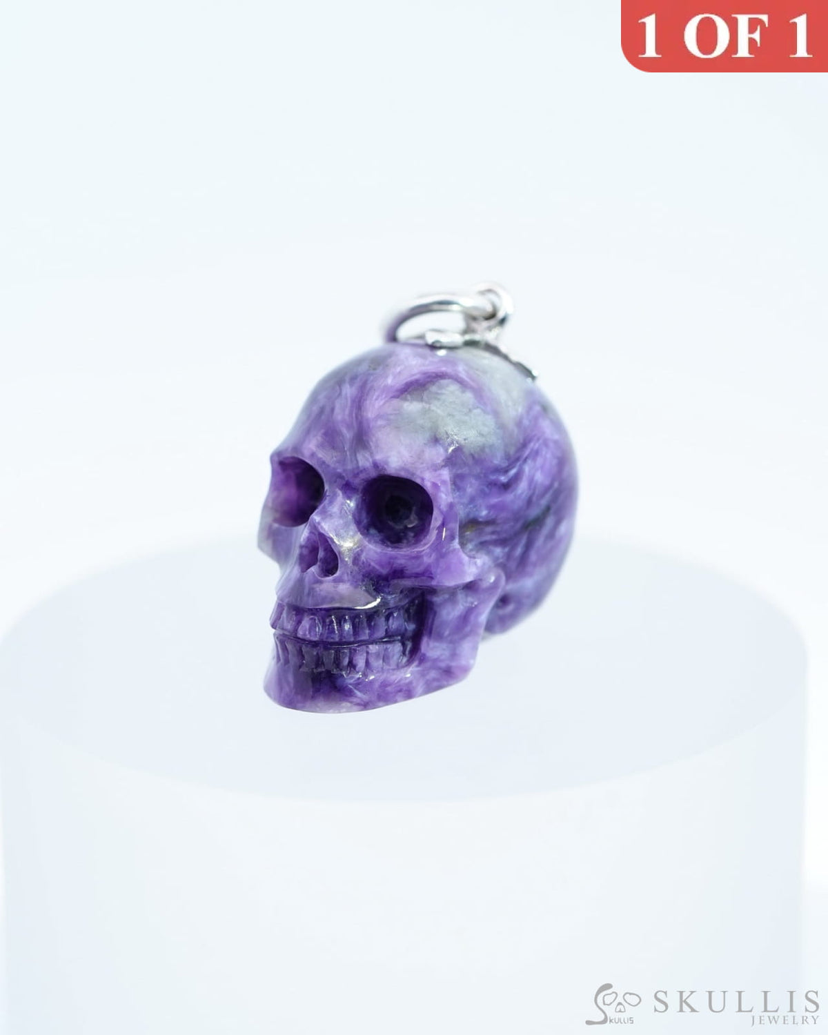 Skullis Signature Russian Charoite Gem Skull Pendant Or Necklace Hand Carved Sterling Silver 925