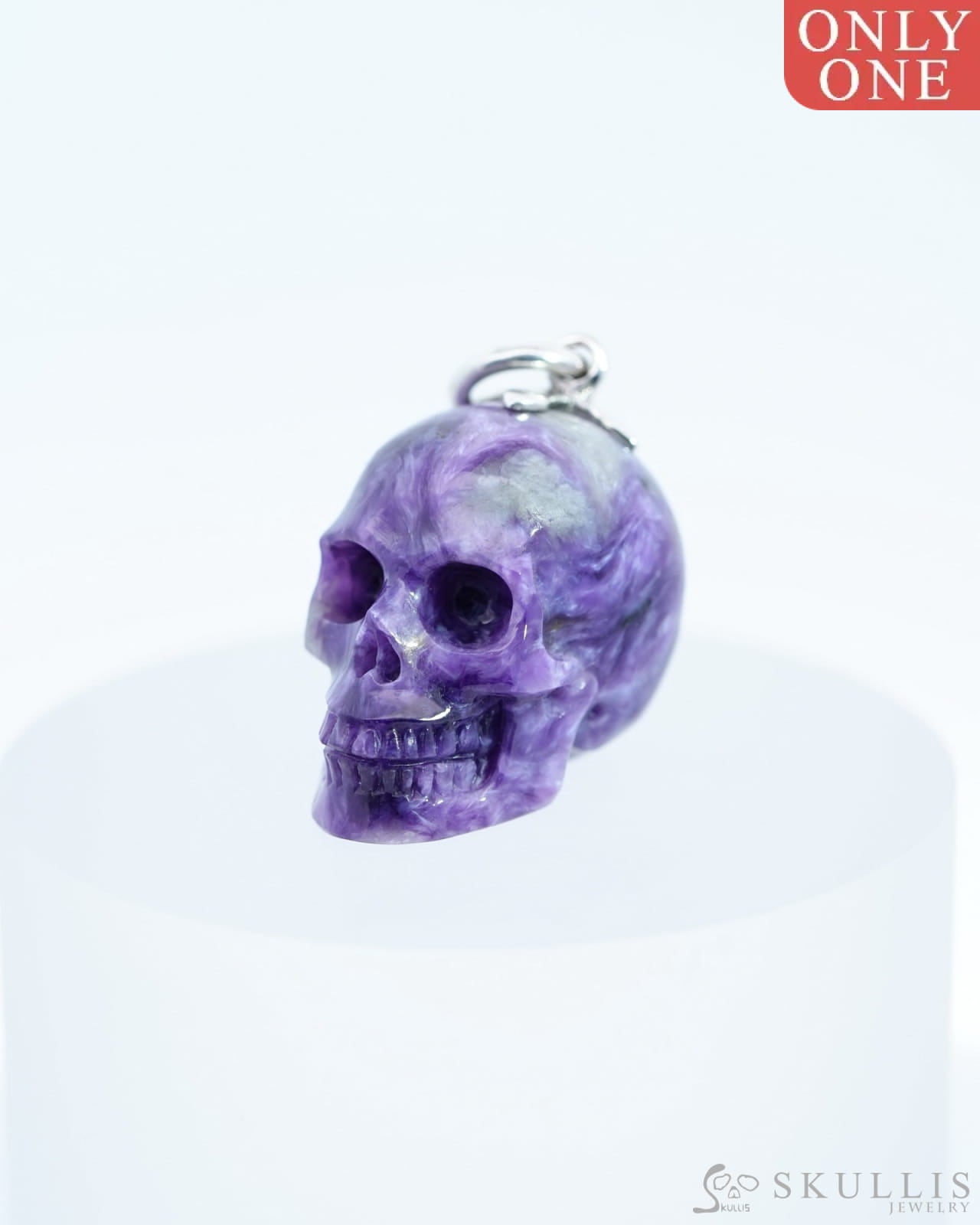 Skullis Signature Russian Charoite Gem Skull Pendant Or Necklace Hand Carved Sterling Silver 925