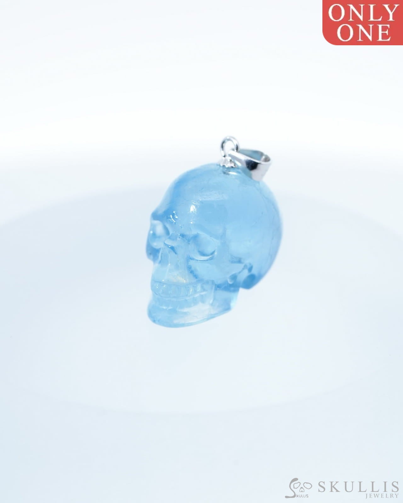 Gem Skull Pendant Necklace of Sky Blue Topaz Carved Skull with Sterling Silver Bail - 0500043 Skull Pendants