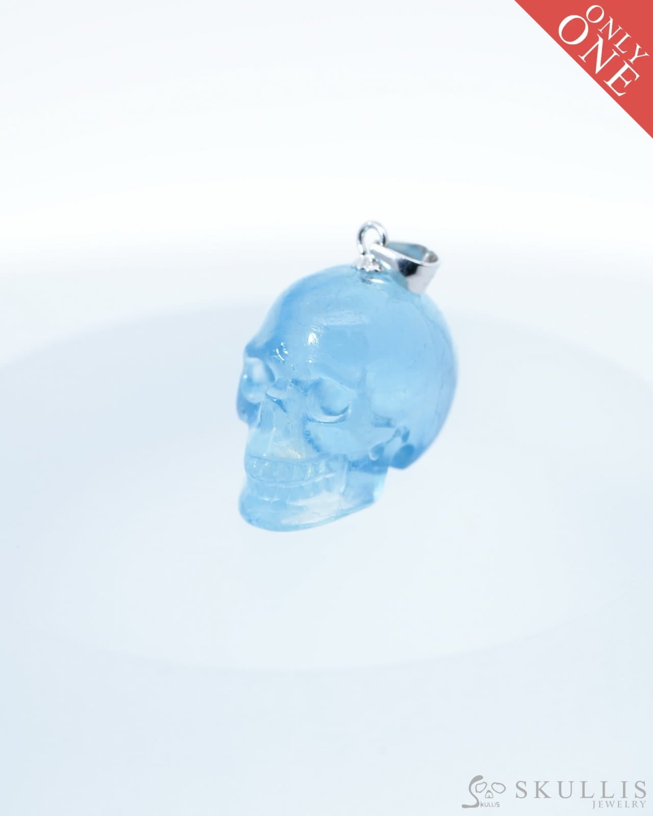 Gem Skull Pendant Necklace of Sky Blue Topaz Carved Skull with Sterling Silver Bail - 0500043 Skull Pendants