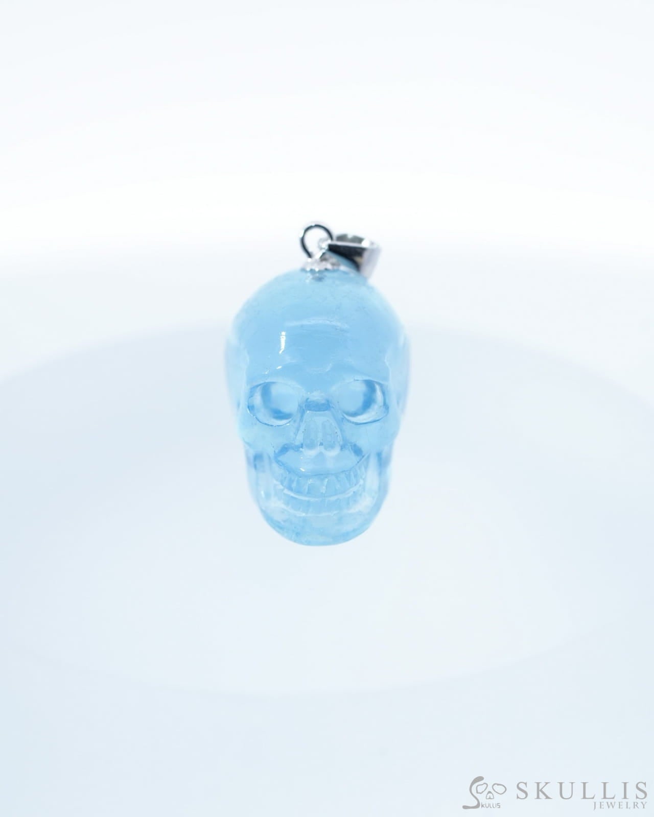 Gem Skull Pendant Necklace of Sky Blue Topaz Carved Skull with Sterling Silver Bail - 0500043 Skull Pendants