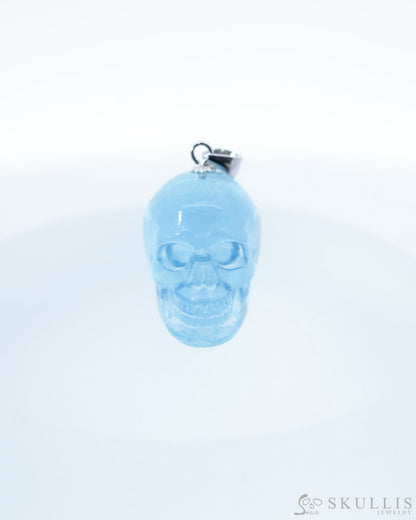 Gem Skull Pendant Necklace of Sky Blue Topaz Carved Skull with Sterling Silver Bail - 0500043 Skull Pendants